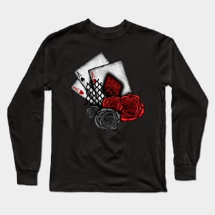 Playing Cards with Red Roses Long Sleeve T-Shirt